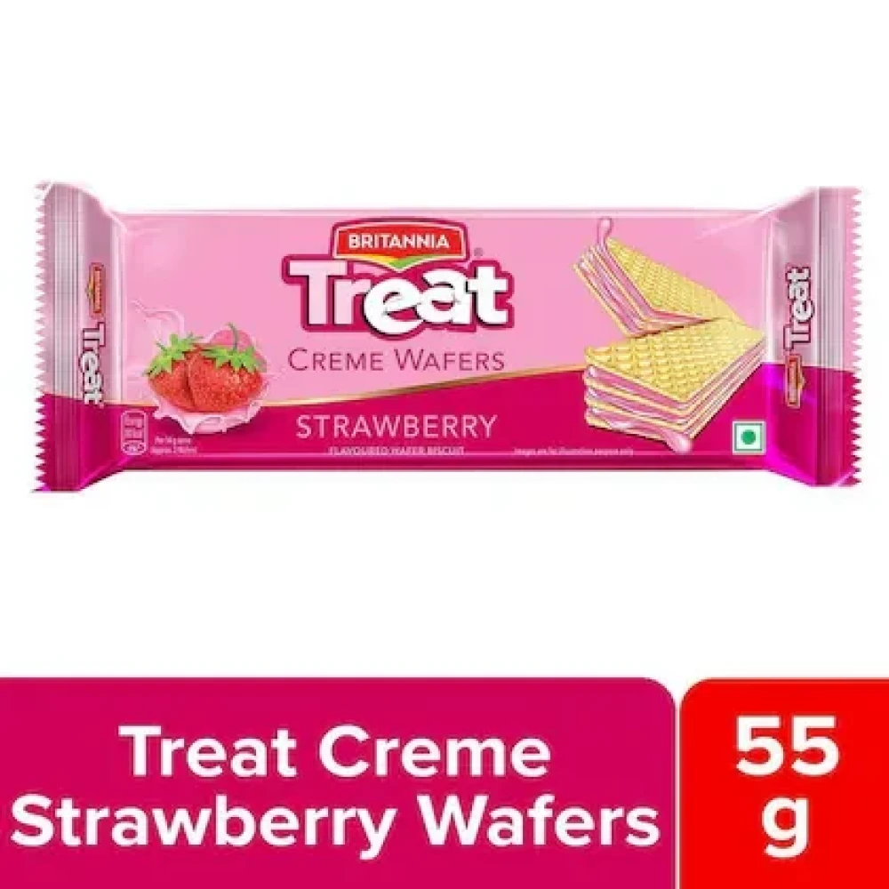 Britannia Treat Strawberry Creme Wafers Biscuits 55 g