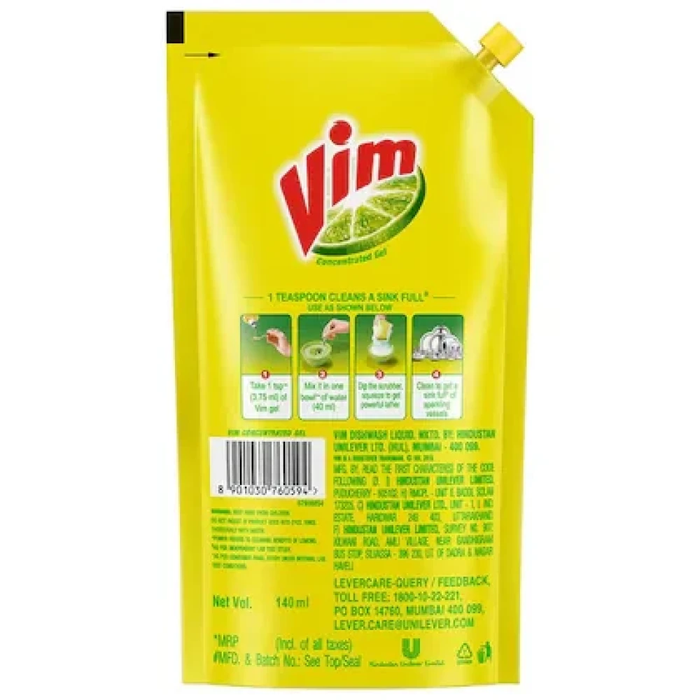 Vim Lemon Concentrated Dishwash Gel 140 ml