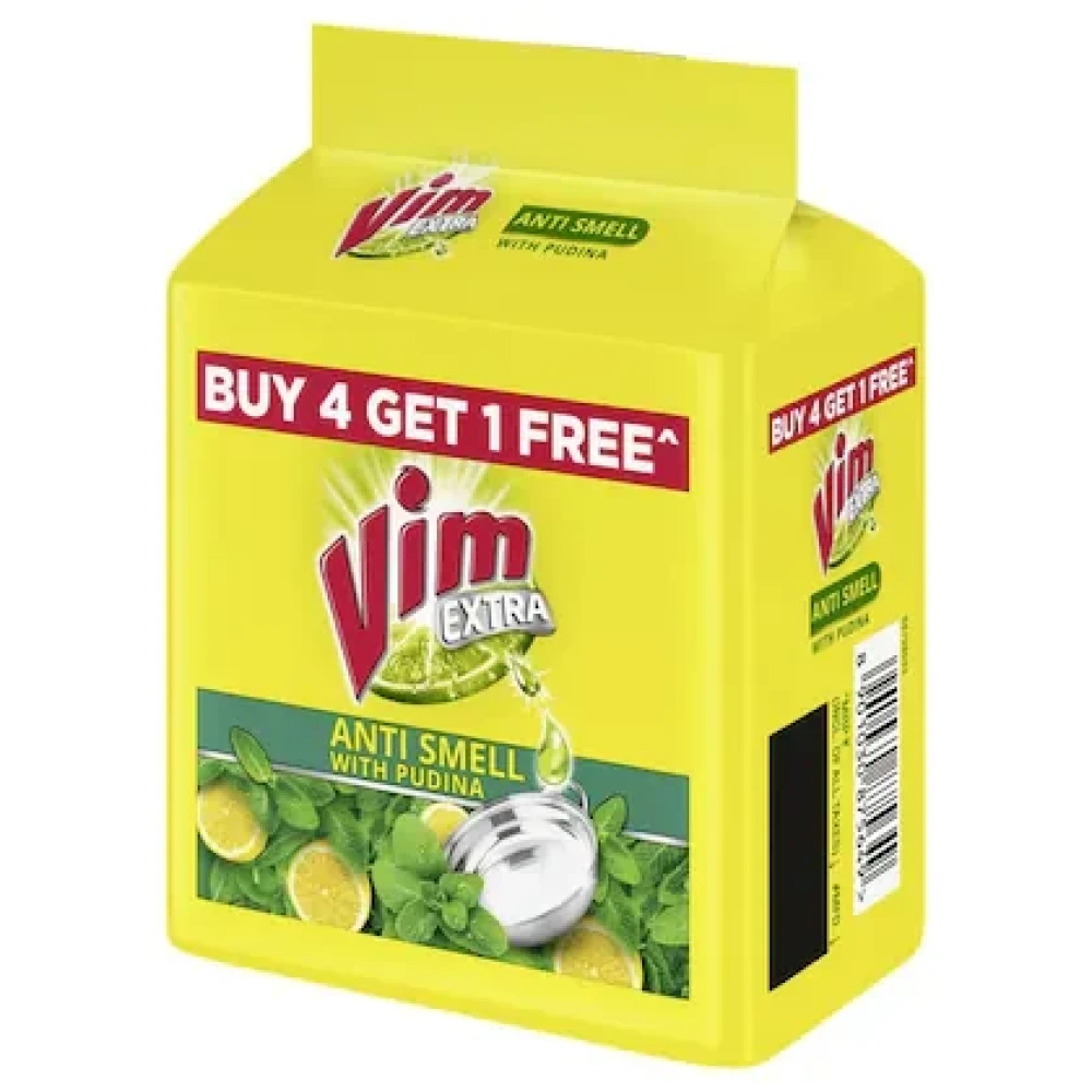 Vim Extra Anti Smell Pudina Dishwash Bar 200 g (Buy 4 Get 1 Free)