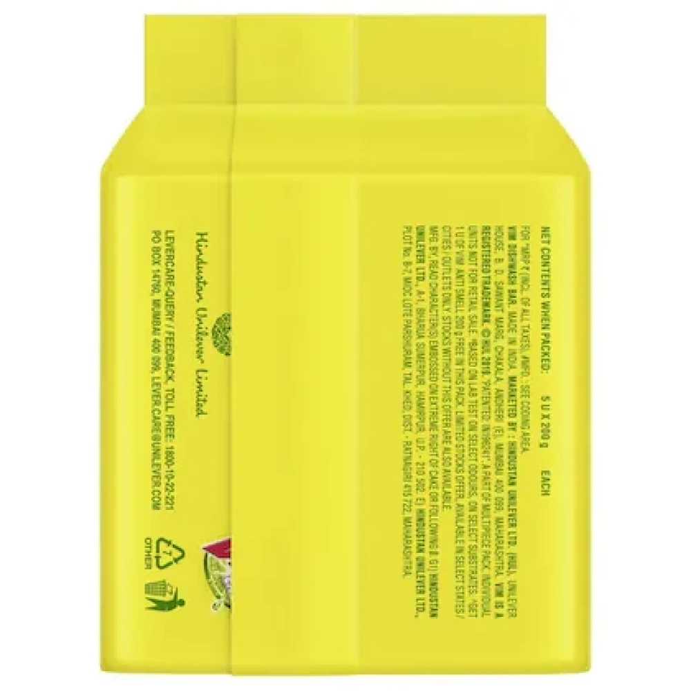Vim Extra Anti Smell Pudina Dishwash Bar 200 g (Buy 4 Get 1 Free)
