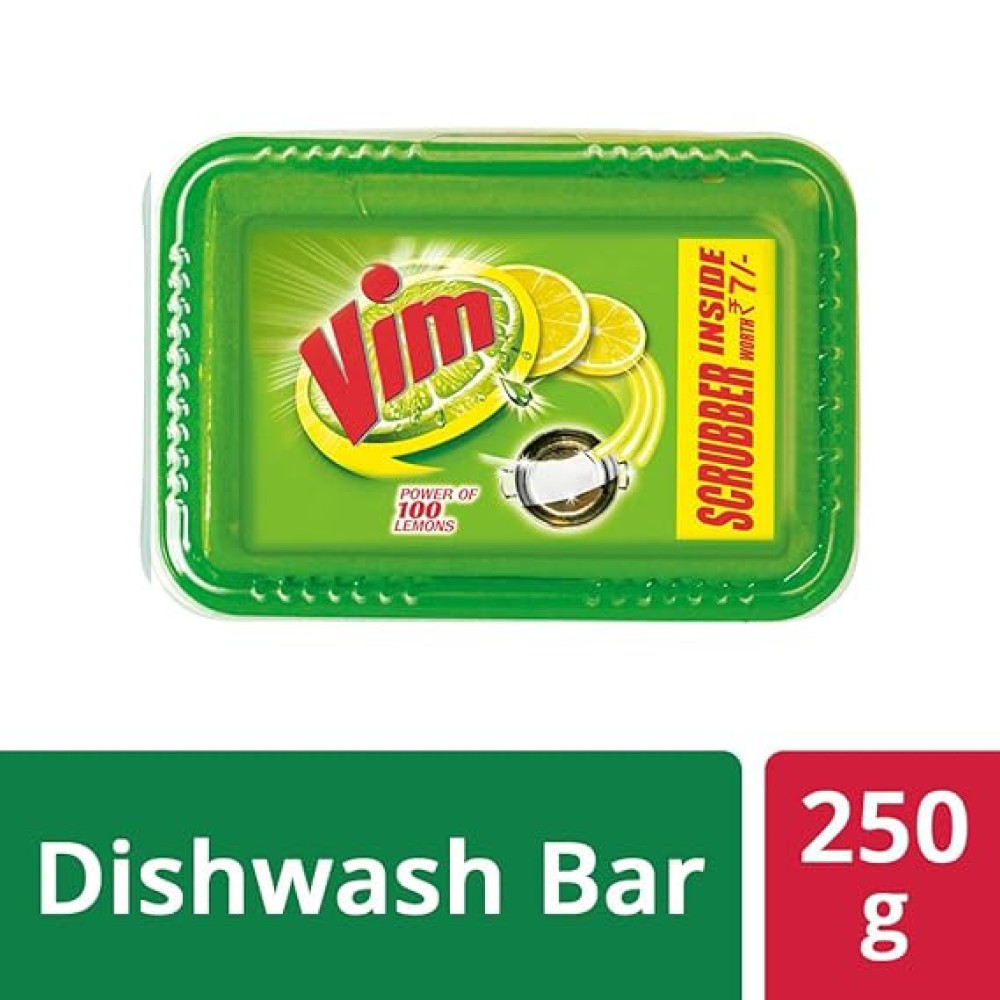 Vim Lemon Dishwash Bar With Scrubber 250g