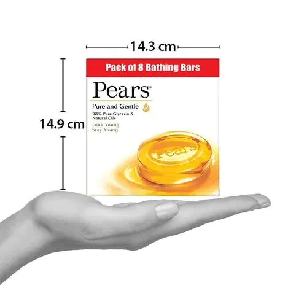 Pears Pure & Gentle Glycerin & Natural Oils Soap Bar 125 g (Pack of 8)