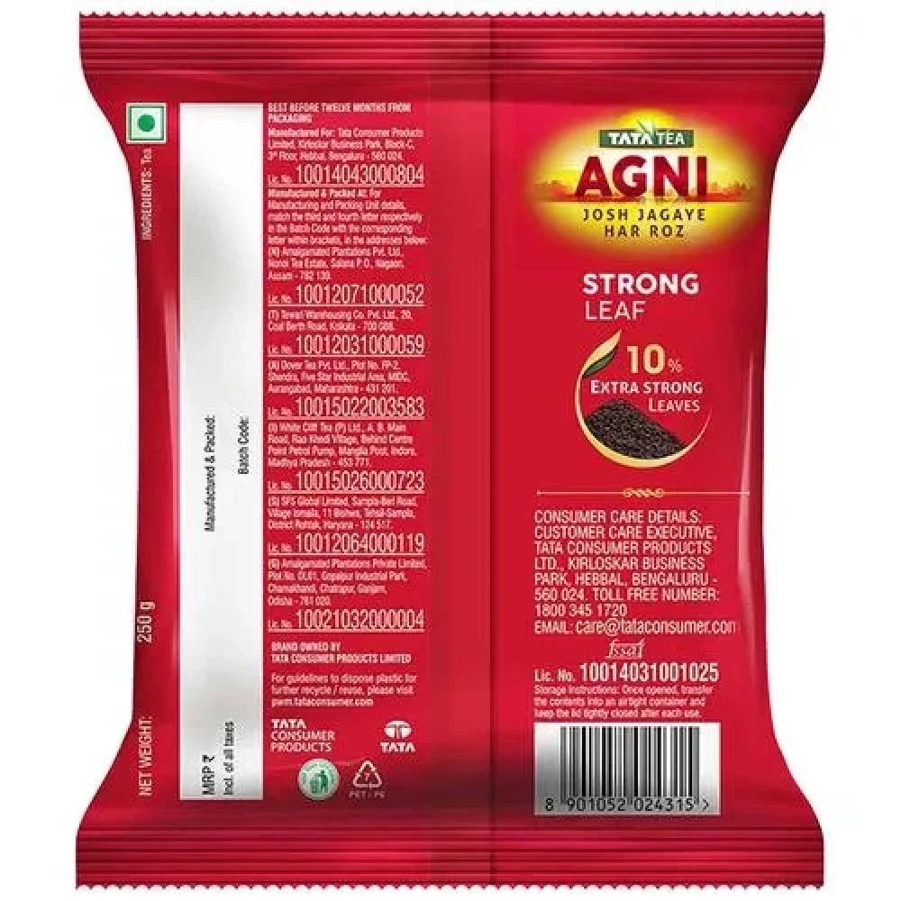 Tata Tea Agni Special Blend Tea - 10% Extra Strong Leaves, Perfect Aroma & Taste, 250 g Pack