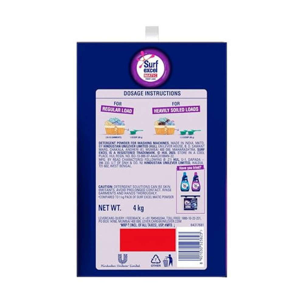 Surf Excel Matic Front Load Detergent Washing Powder 3+1 Kg