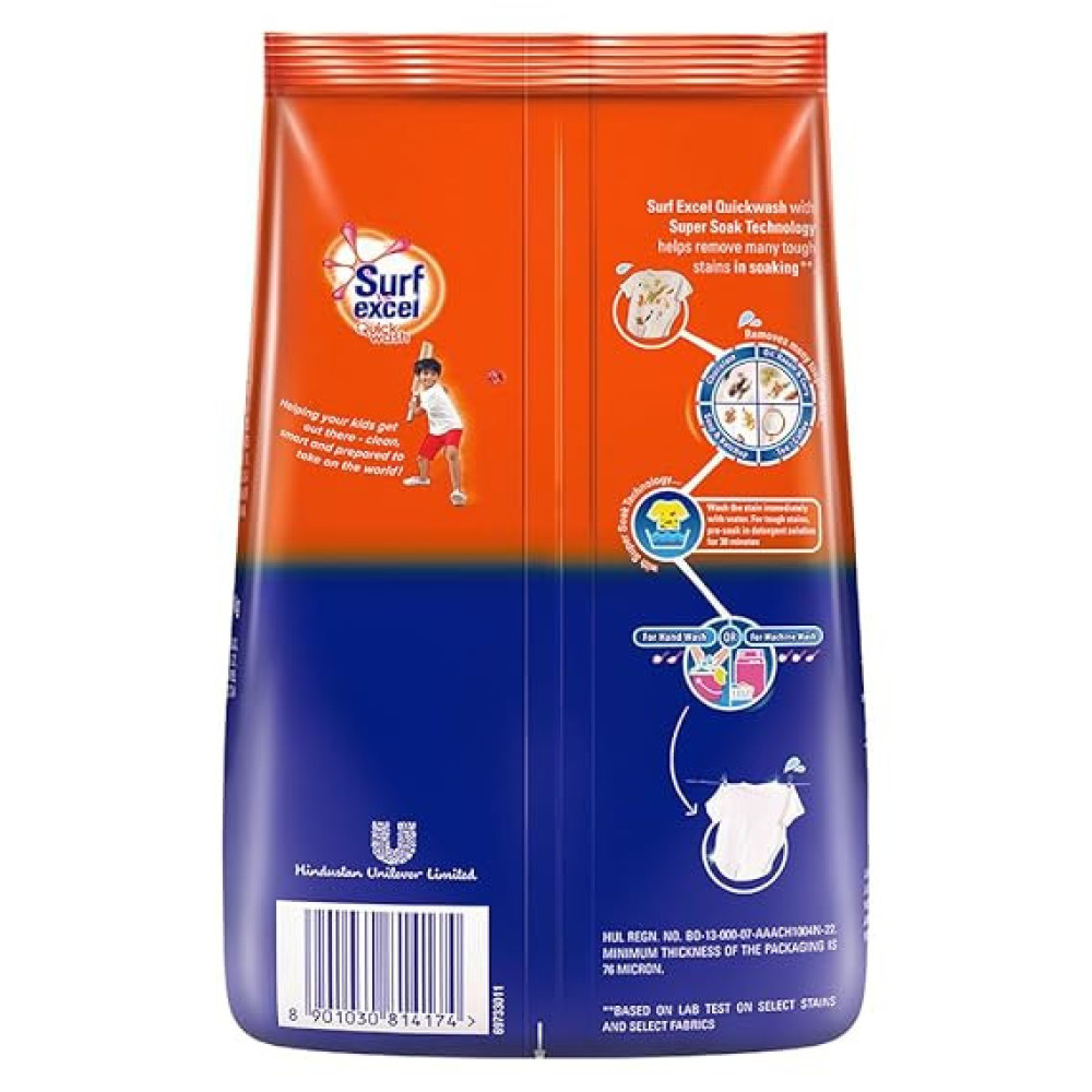 Surf Excel Quick Wash Detergent Powder 1 Kg, Washing Powder With Lemon & Bleach