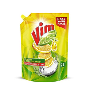 Vim Dishwash Liquid Gel Lemon Refill Pouch, 2 Ltr | Dishwash Gel
