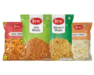 BTW Assorted Bhujia 700g (Garlic Bhujia 150g, Cheezy Bhujia 150g, Aloo Bhujia 200g, Bikaneri Bhujia 200g)