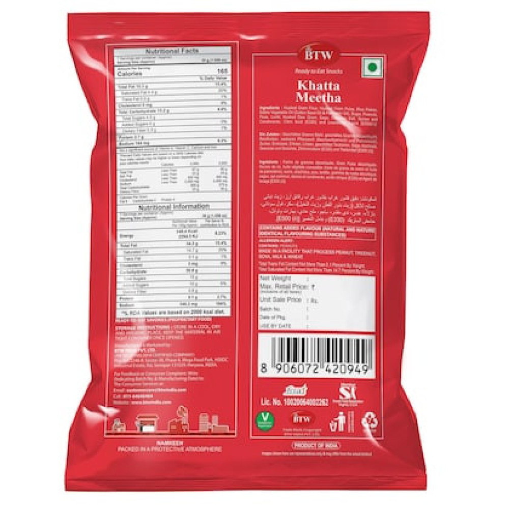 BTW Khatta Meetha Namkeen 400g (200g X 2)