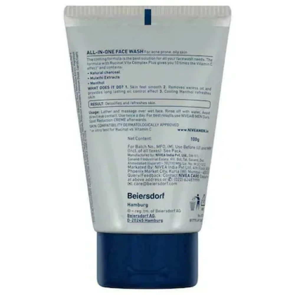 Nivea Men All-In-1 10X Vitamin C Charcoal Effect Face Wash 100 g