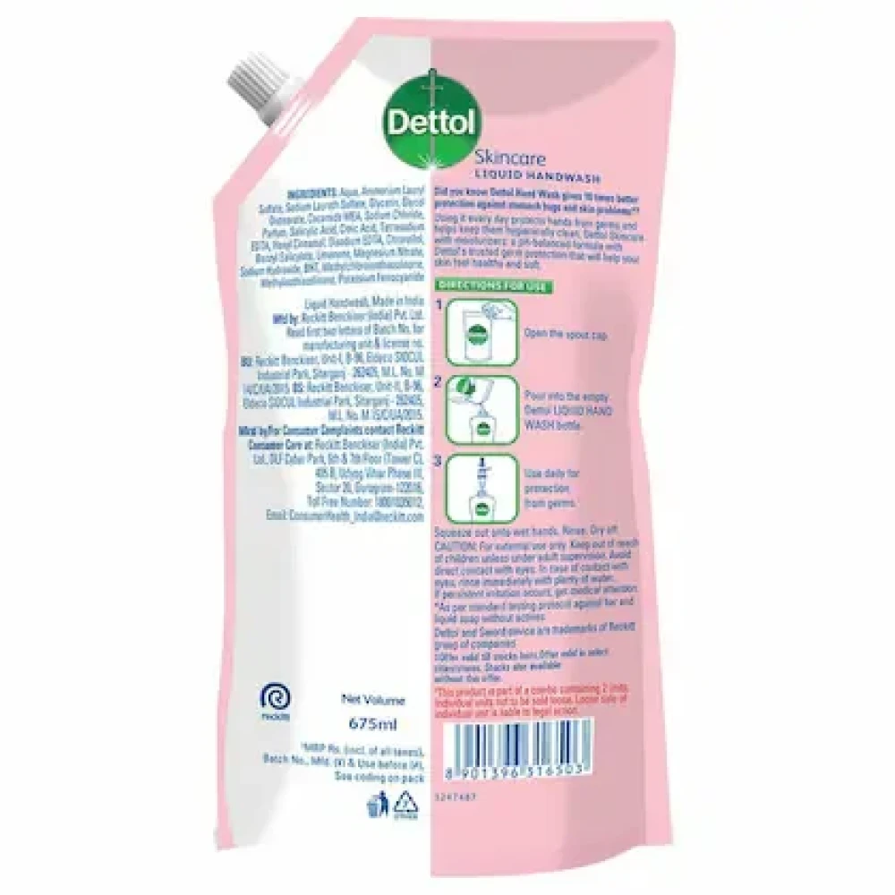Dettol Skincare pH-Balanced Liquid Handwash 675 ml (Buy 1 Get 1 Free)