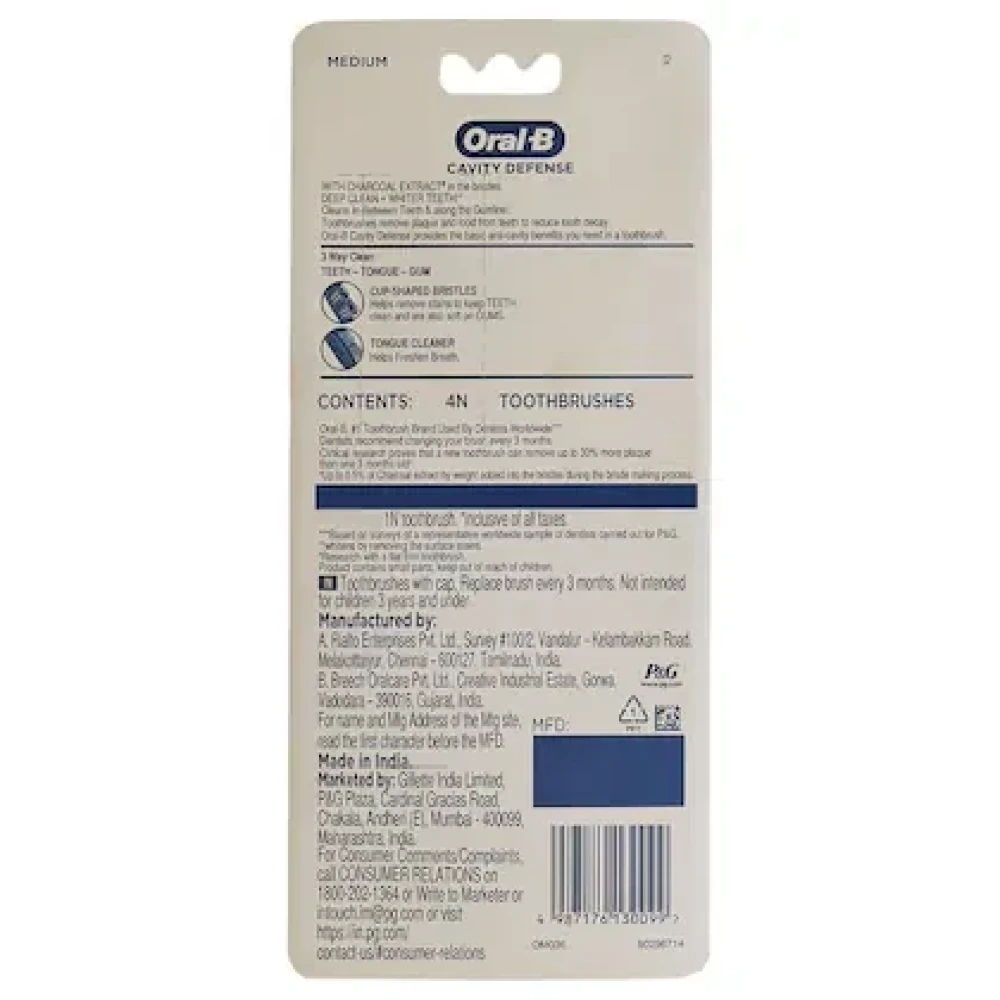 Oral-B Cavity Defense 123 Black (Soft) Toothbrush (Pack of 4)