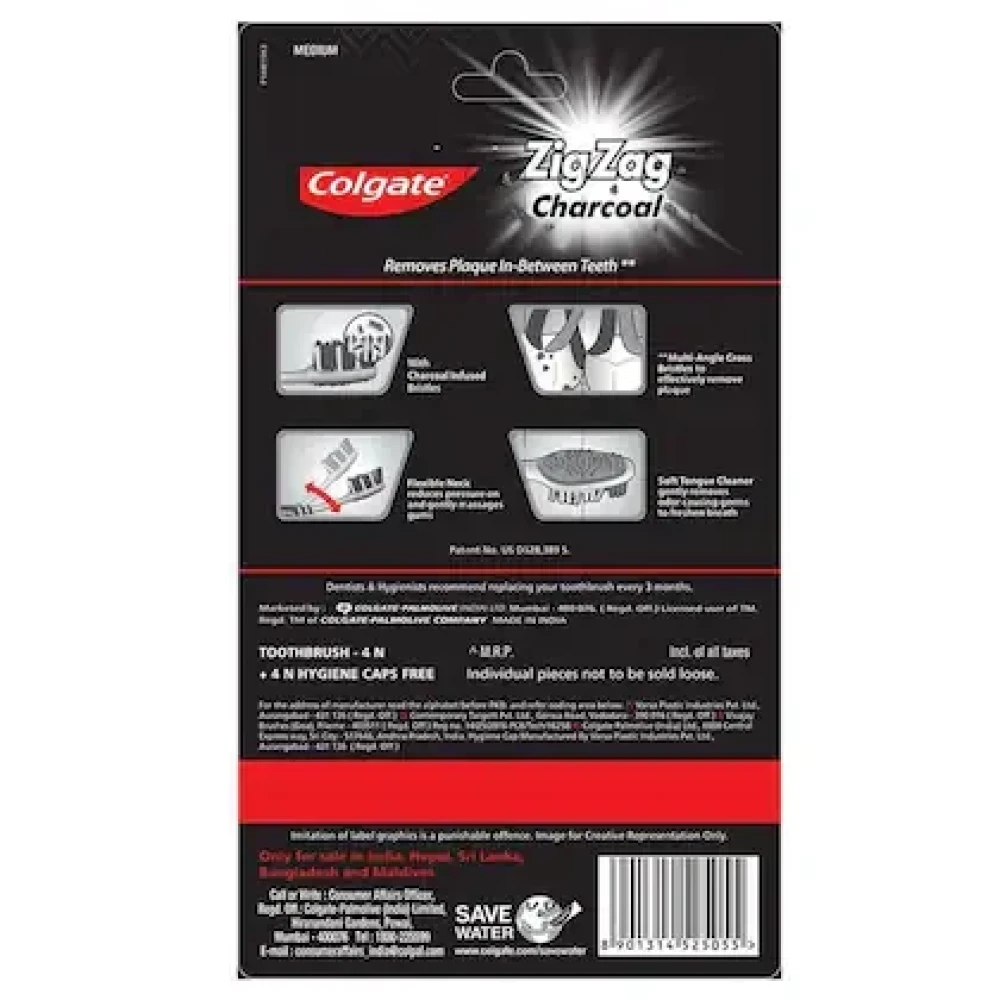 Colgate Zig Zag Charcoal (Medium) Toothbrush 4 pcs