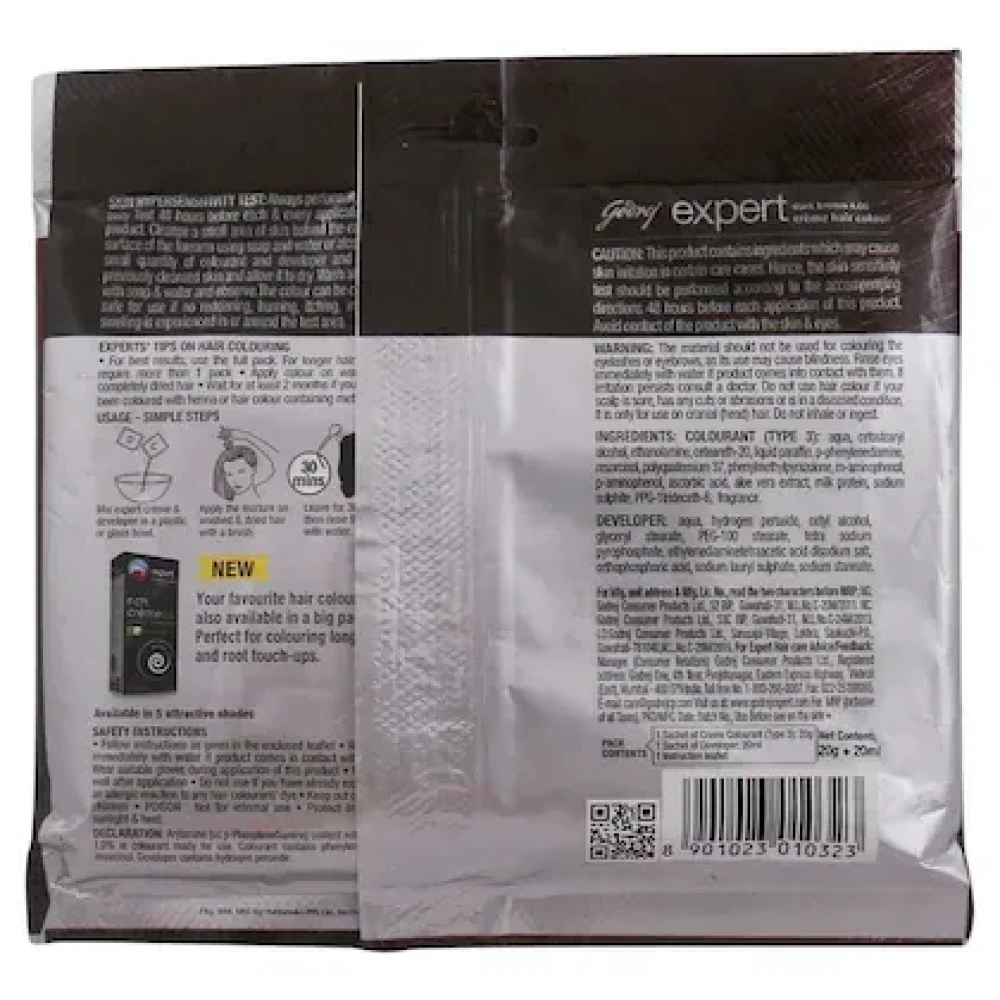 Godrej Expert Rich Creme Ammonia Free Hair Colour, Dark Brown (20 g + 20 ml)